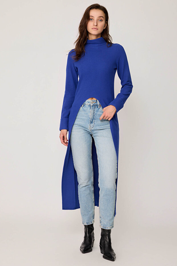 Derin Yırtmaçlı Örme Bluz - 1