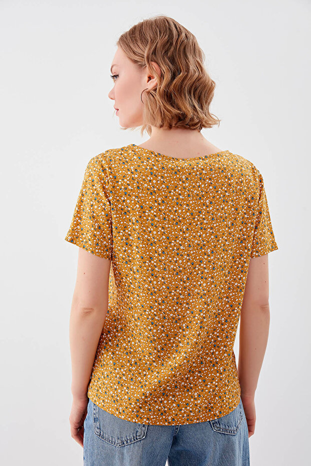 Çiçekli V Yaka Bluz - 5