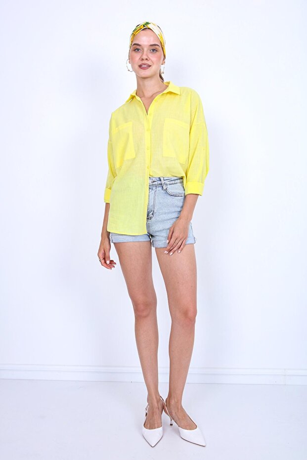 Basic Oversize Önden Cepli Gömlek - 2