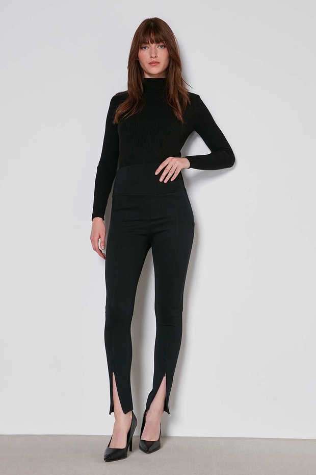 Paça Fermuar Detaylı Örme Tayt - 2