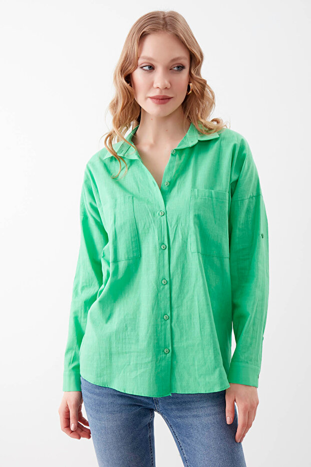 Basic Oversize Önden Cepli Gömlek - 2