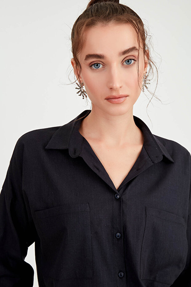 Basic Oversize Önden Cepli Gömlek - 2