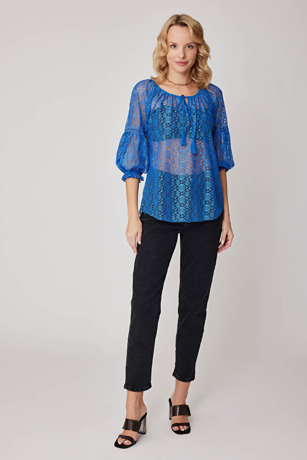 Half Sleeve Transparent Blouse - 2