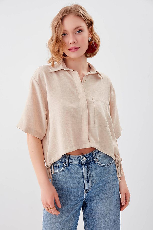 Beli Lastikli Tek Cep Crop Gömlek - 3