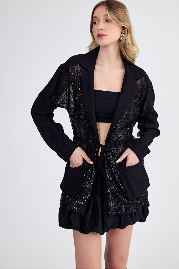 Beli Bağlamalı Pullu Ceket - 2