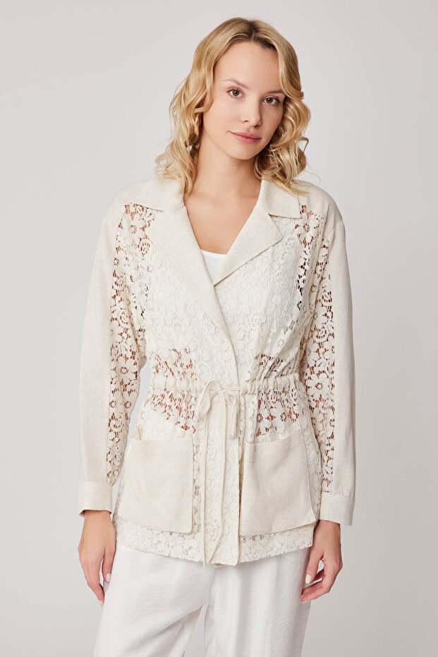 Floral Patterned Transparent Jacket with Tie-Front - 1