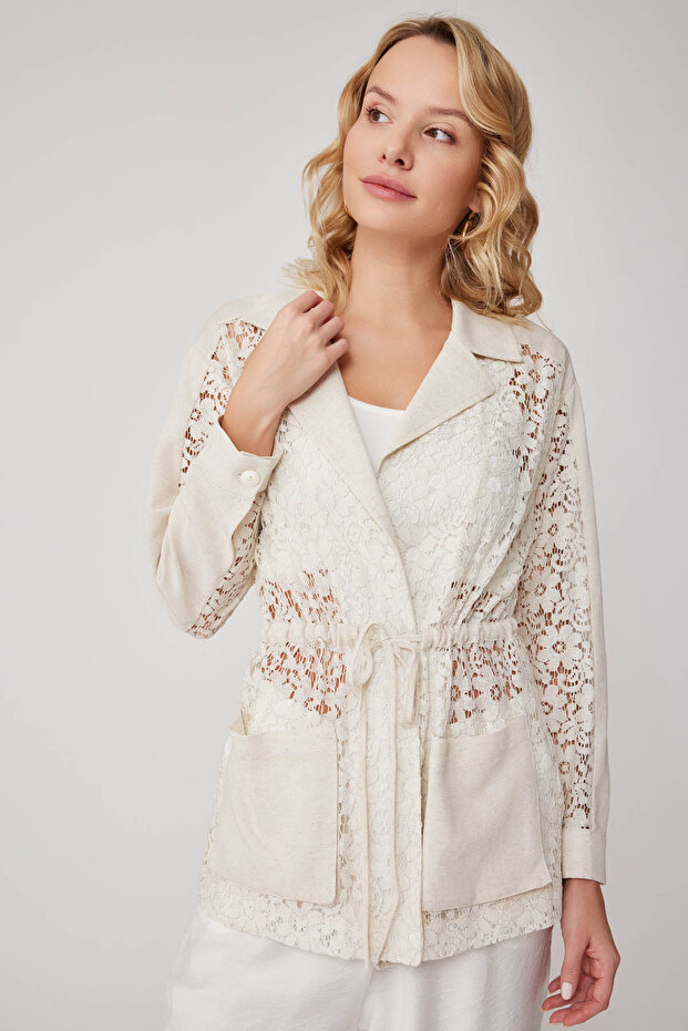 Floral Patterned Transparent Jacket with Tie-Front - 4