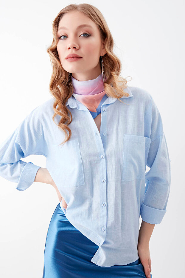 Basic Oversize Önden Cepli Gömlek - 1