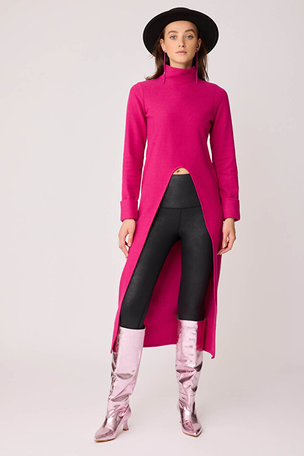 Derin Yırtmaçlı Örme Bluz - 1