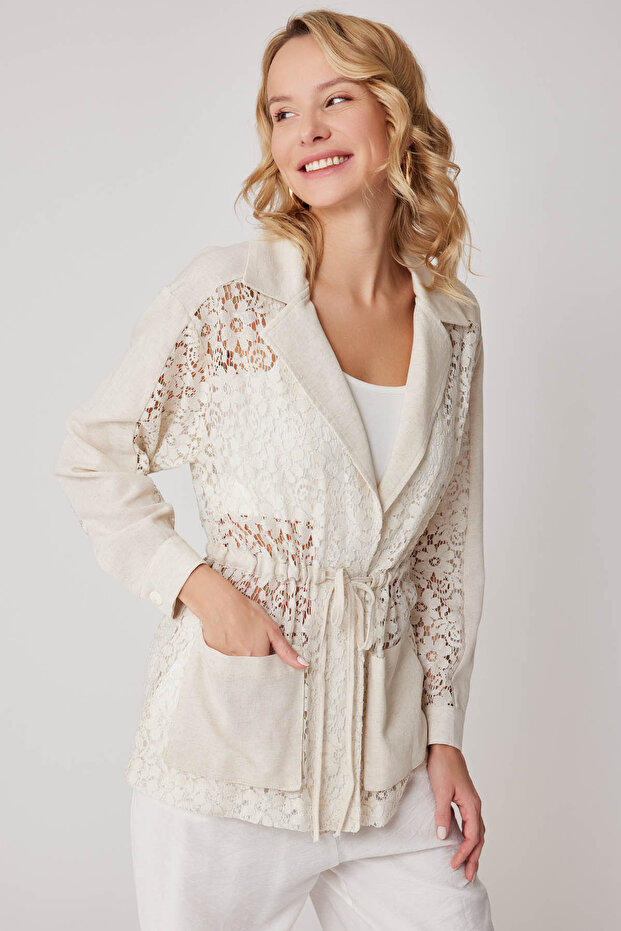 Floral Patterned Transparent Jacket with Tie-Front - 6