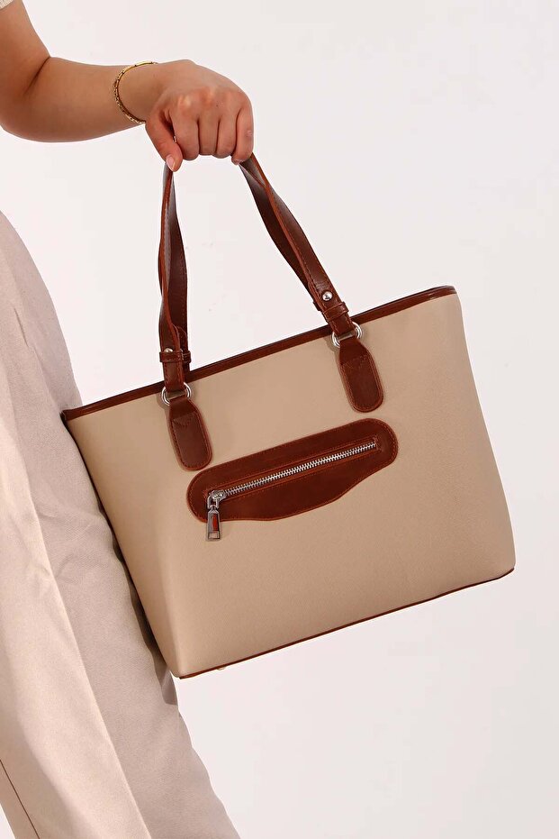 Kadın Polo Şerit Desenli Uzun Askılı 4 Bölmeli El & Omuz Çantası - 4