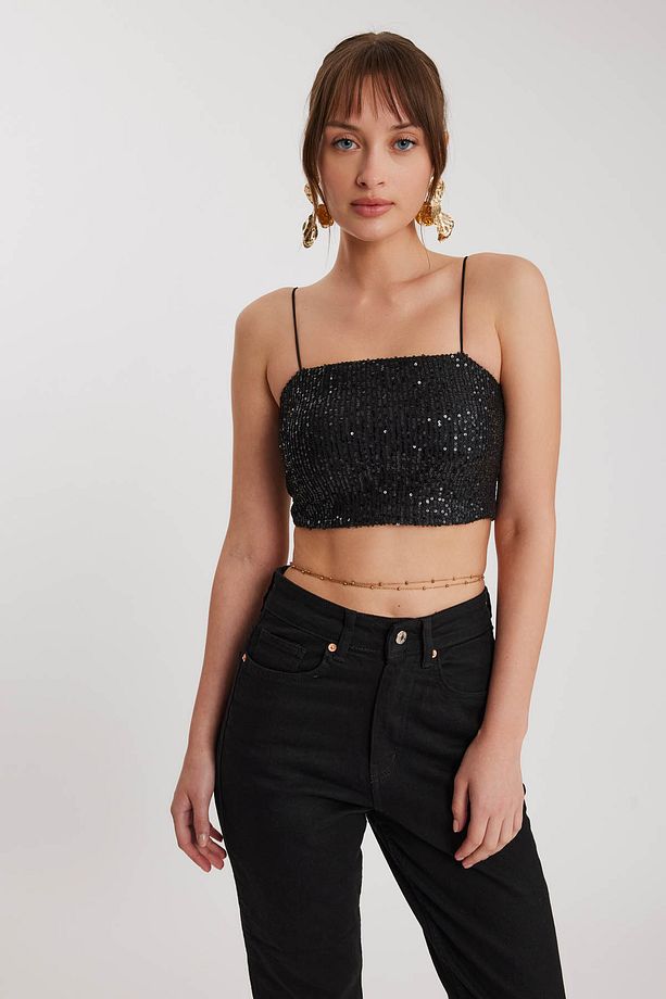 İp Askılı Pullu Crop Bluz Beden: M - 3