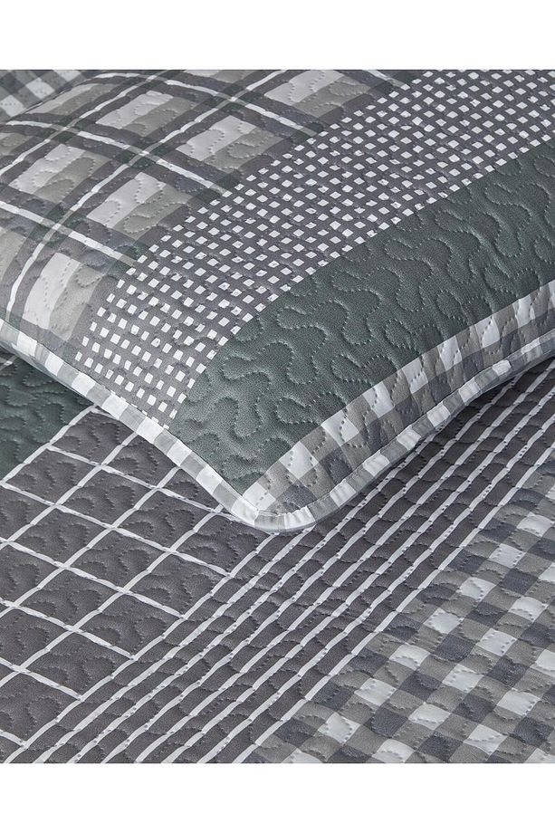 Line Grid Çok Amaçlı Tek Kişilik Yatak Örtüsü Takımı 160x220 cm Gri - 3
