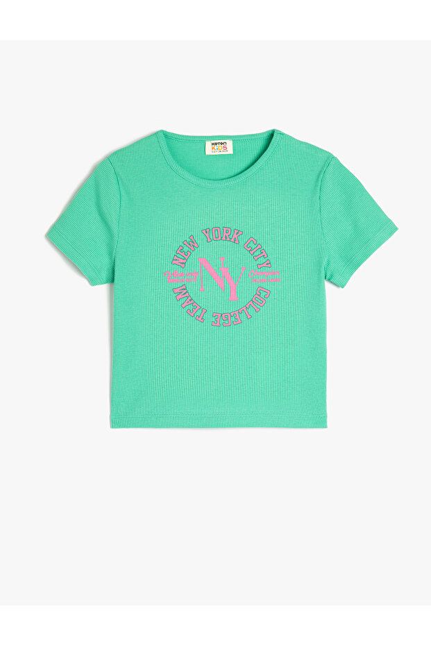 Slogan Print Crew Neck Short Sleeve Cotton Crop T-Shirt