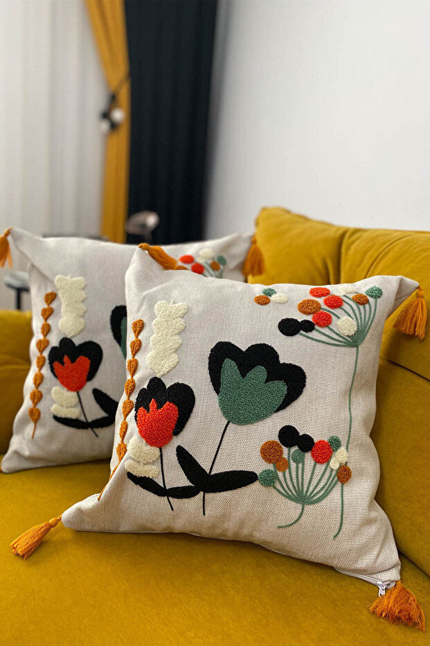 Punch Embroidered 2 Pieces Throw Pillow Cover