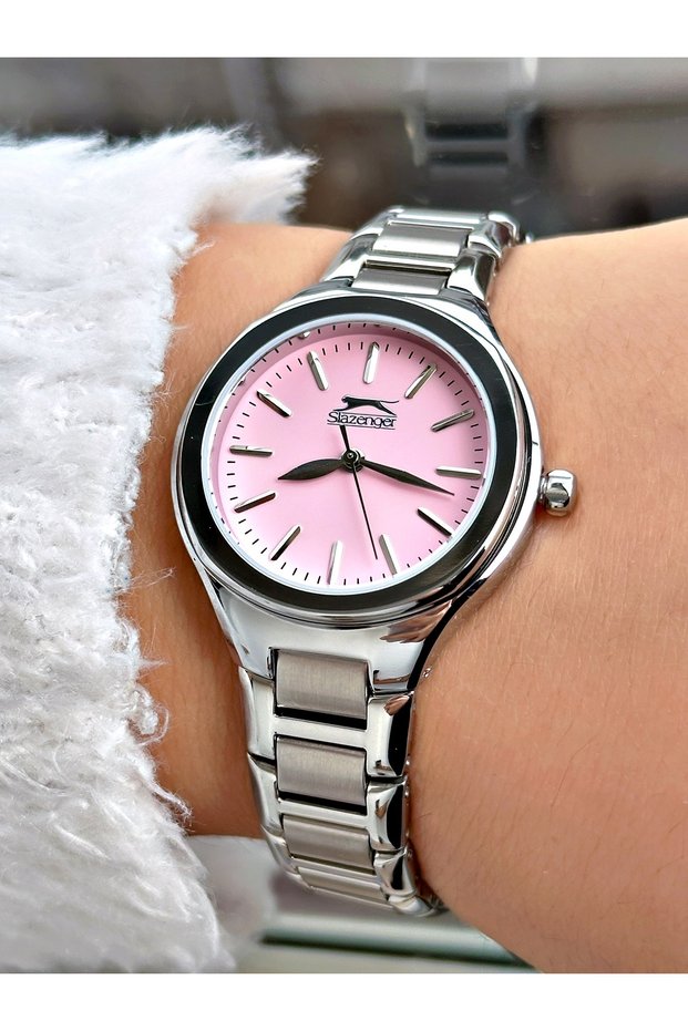 Special Design Silver-Pink Color Steel Band Women's Wrist Watch 2254