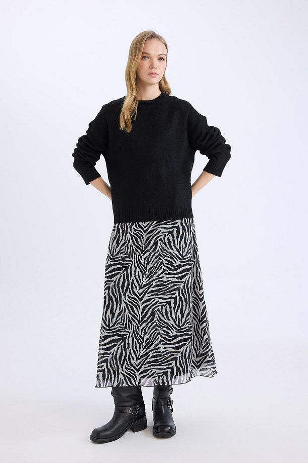 Flare Fit Zebra Desenli Yüksek Bel Tül Maxi Etek E3974AX25SP - 2