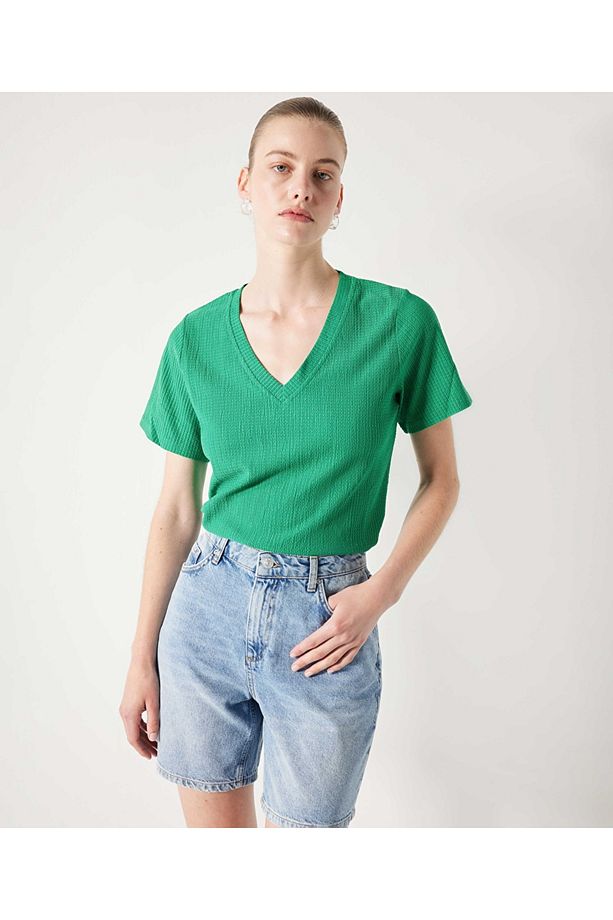 Slogan baskılı denim şort - 2