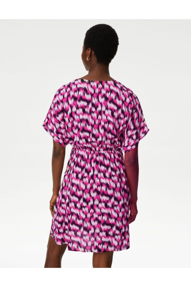 Regular Fit V Yaka Mini Elbise - 3