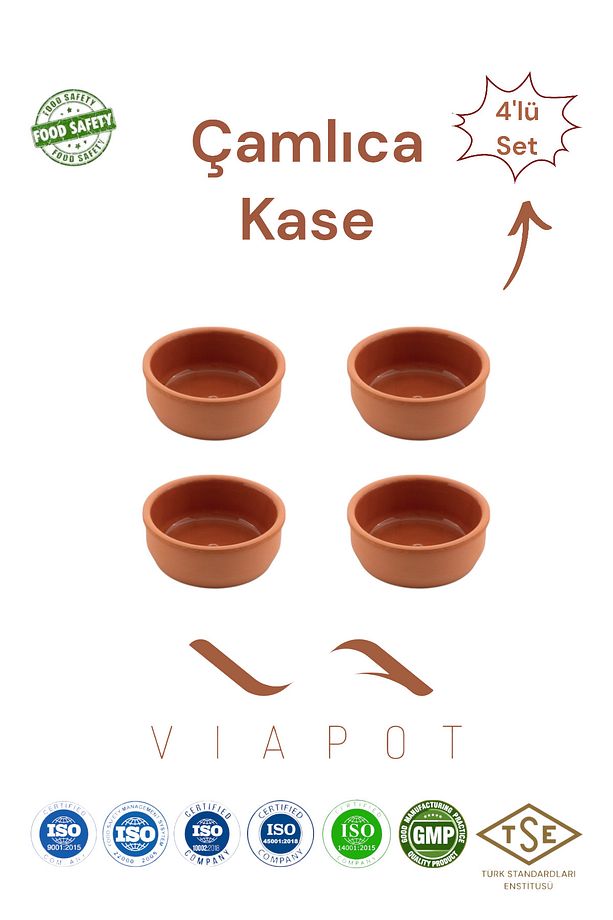 Çamlıca Toprak Güveç Sosluk Kase Içi Sırlı 4 Adet Çömlek 8x3,5cm 80ml - 1