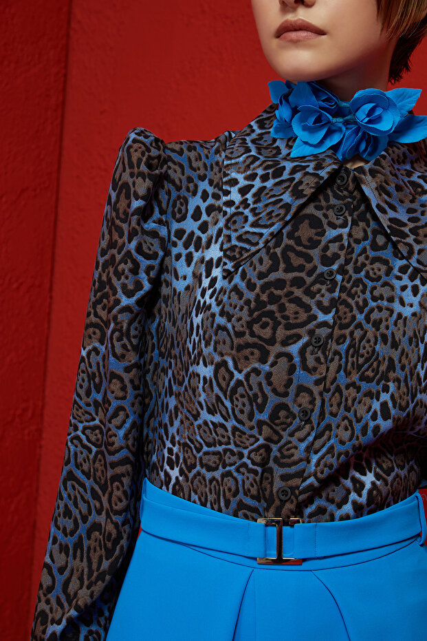 Mavi Önü Pileli Kloş Midi Etek - 2