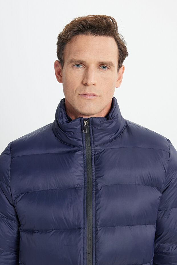 Erkek Lacivert Standart Fit Soğuk Geçirmez Casual Mont - 6