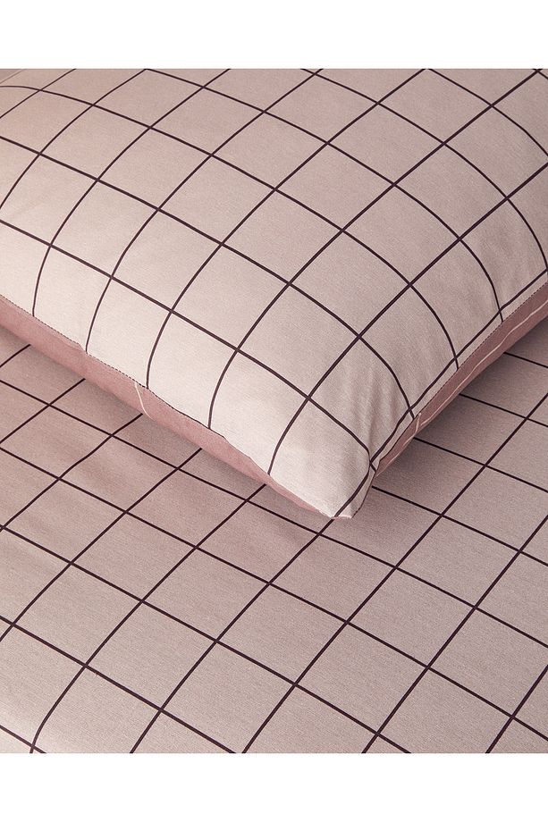 Plain Check Kolay Ütülenir Çift Kişilik Nevresim Seti 200x220 cm Açık Mürdüm - 3