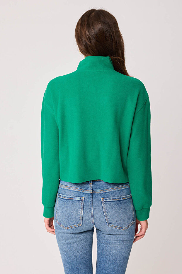 Dik Yaka Fermuarlı Örme Sweatshirt - 5