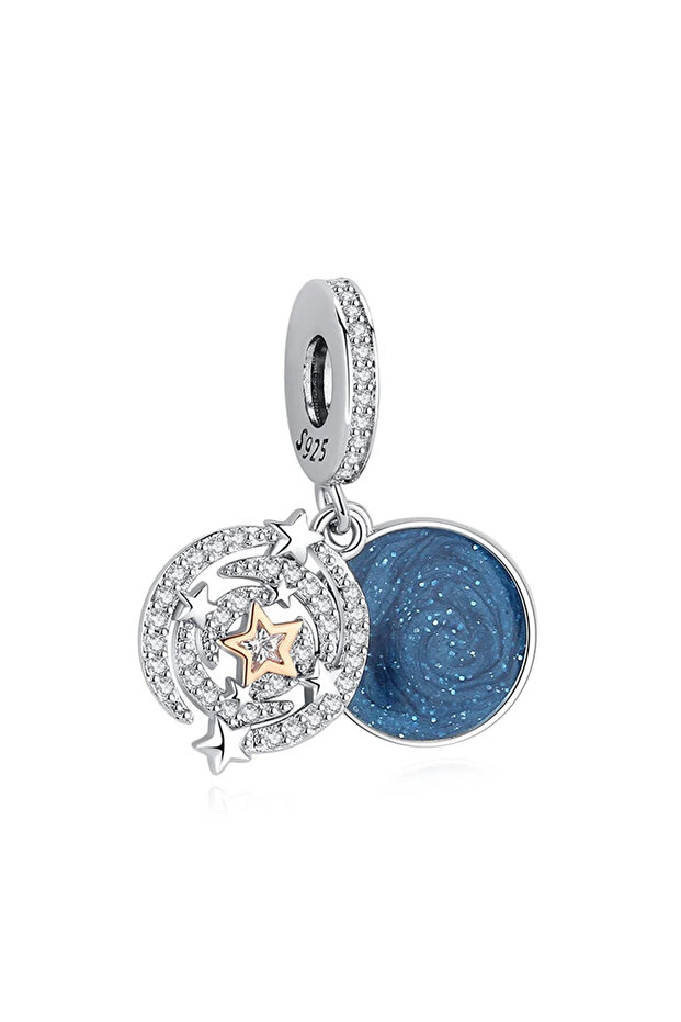 Two Color Shooting Star Double Dangle Silver Charm