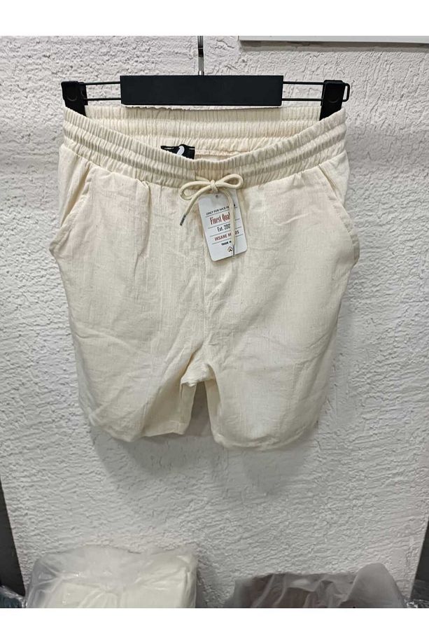 Keten Şort Beli Lastikli %100 Keten Şort - 2
