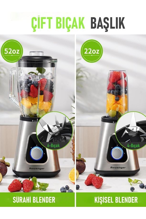 2in1 Inox 1.5lt Cam Hazneli Sürahili Smoothie Blender 600ml Kişisel Blender - 2