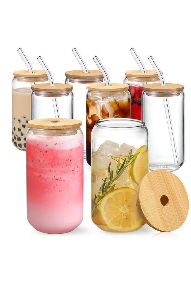 2 Adet Bambu Kapaklı Cam Bardak Pipet Hediyeli + Pipet Temizleme Fırçası - 2