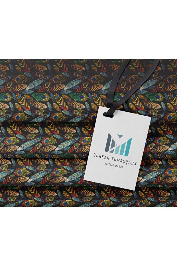 -black Floor Colorful Feather Design Printed Fabric