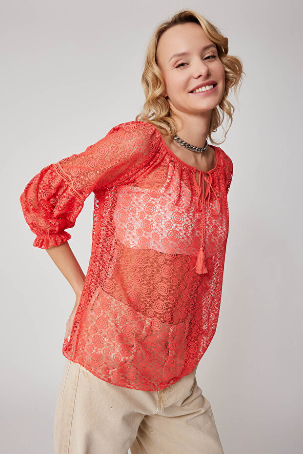 Half Sleeve Transparent Blouse - 1