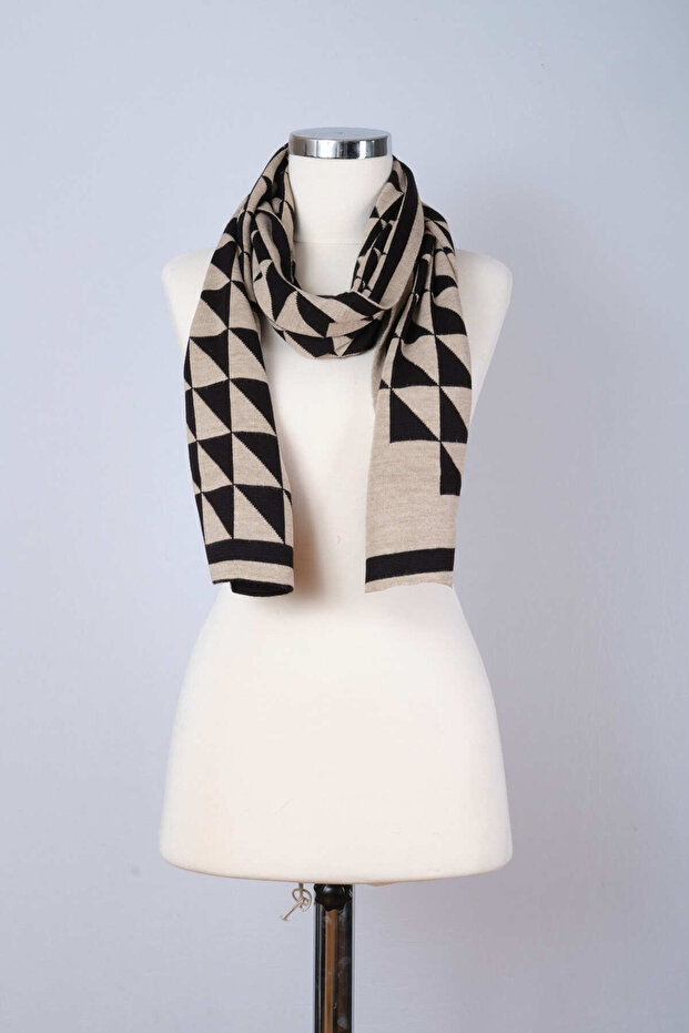 Üçgen Desenli Triko Örme Atkı - 4