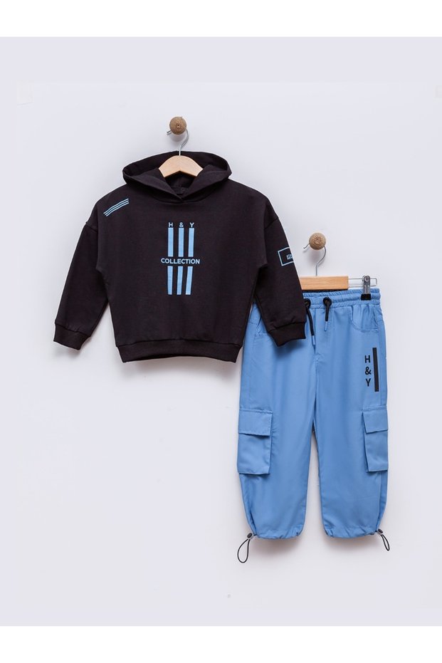 Two Strings Sweatshirt Soft Fabric Cargo Pants 2'Li Boy Set