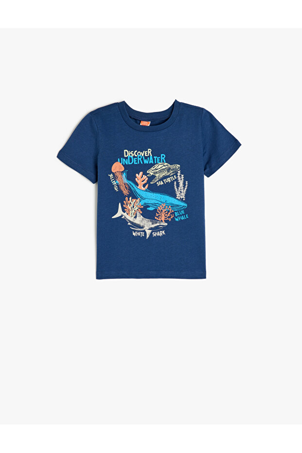 Print Detail Crew Neck Short Sleeve Cotton T-Shirt