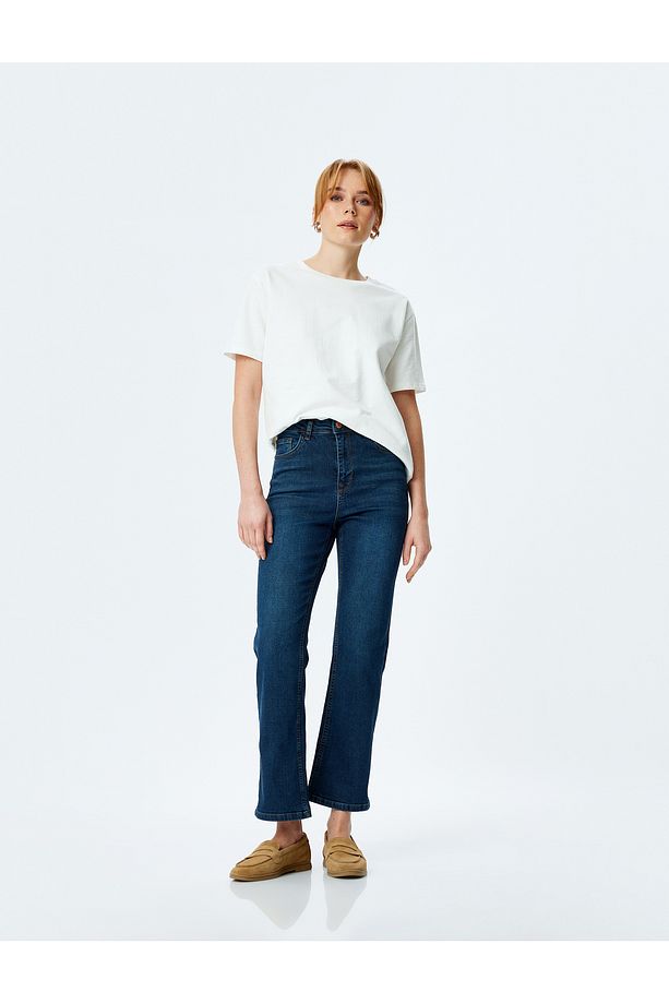 Yüksek Bel İspanyol Paça Denim Pantolon - Kick Flare Jeans - 1