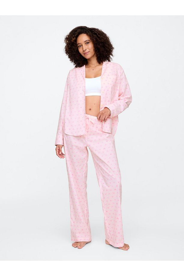 Kadın Pembe Desenli Poplin Pijama Altı - 1