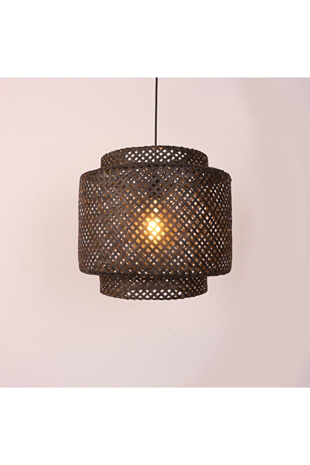 Siyah Sitrus 40x37 cm. Doğal Bambu Avize - 4