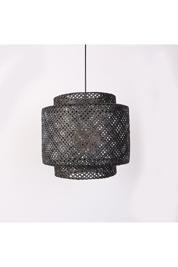Siyah Sitrus 40x37 cm. Doğal Bambu Avize - 1