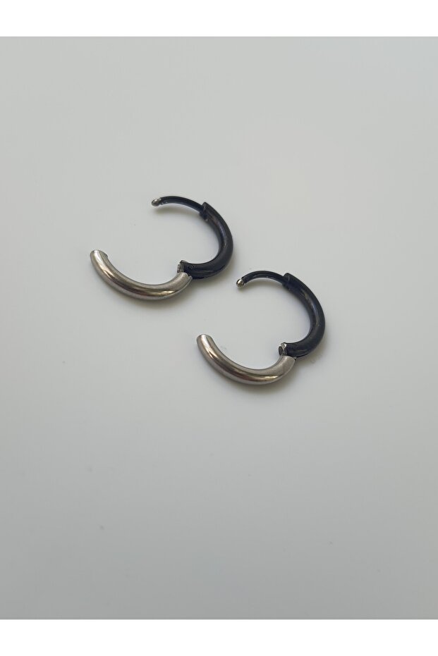 1 Pair 2-Color Stainless Steel Hoop Steel Earrings Black-Gray Color Mixed