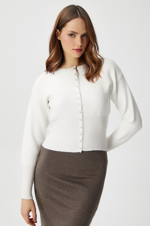Kadın Aria Premium Viscose Yumuşak Ekru Triko Hırka - 3
