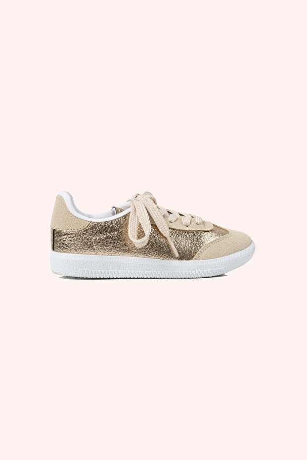Girl's Lace-Up Shiny Gold Sneaker