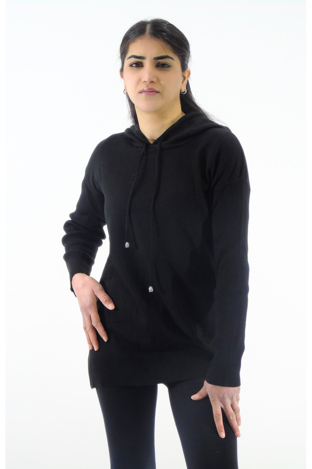 Kapüşonlu Triko Kazak - 1