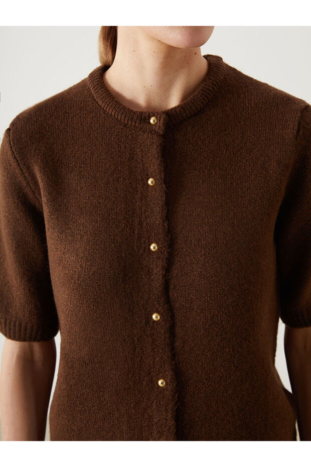 LCW Vision Kahverengi Bisiklet Yaka Kadın Triko Hırka - 3