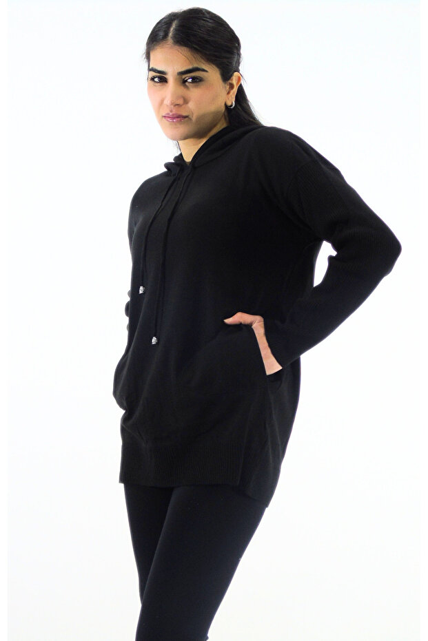 Kapüşonlu Triko Kazak - 3