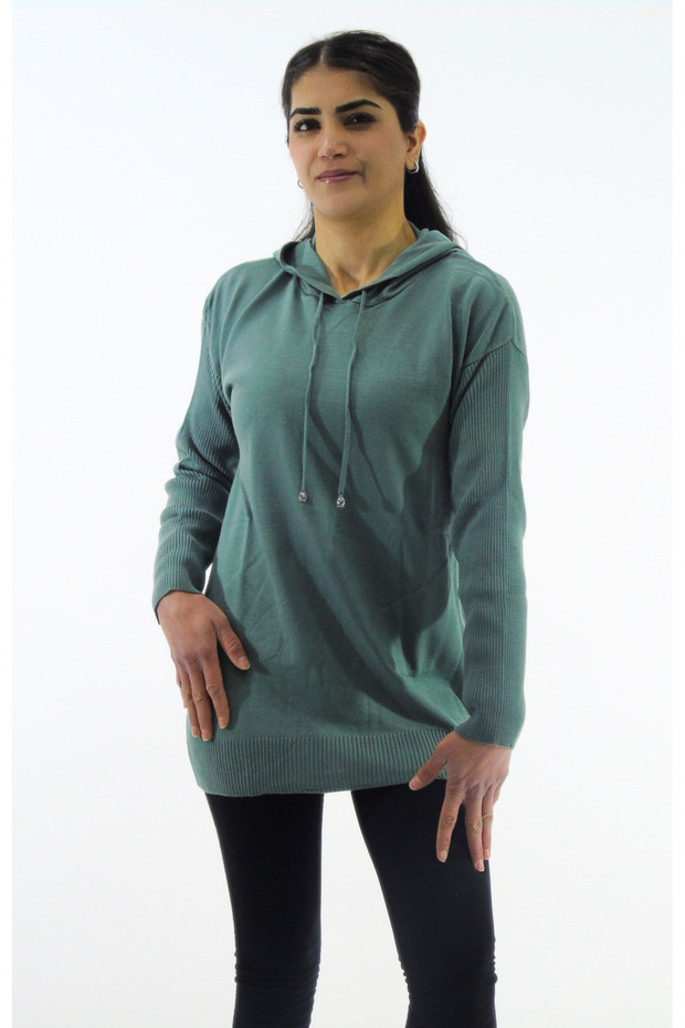 Kapüşonlu Triko Kazak - 1
