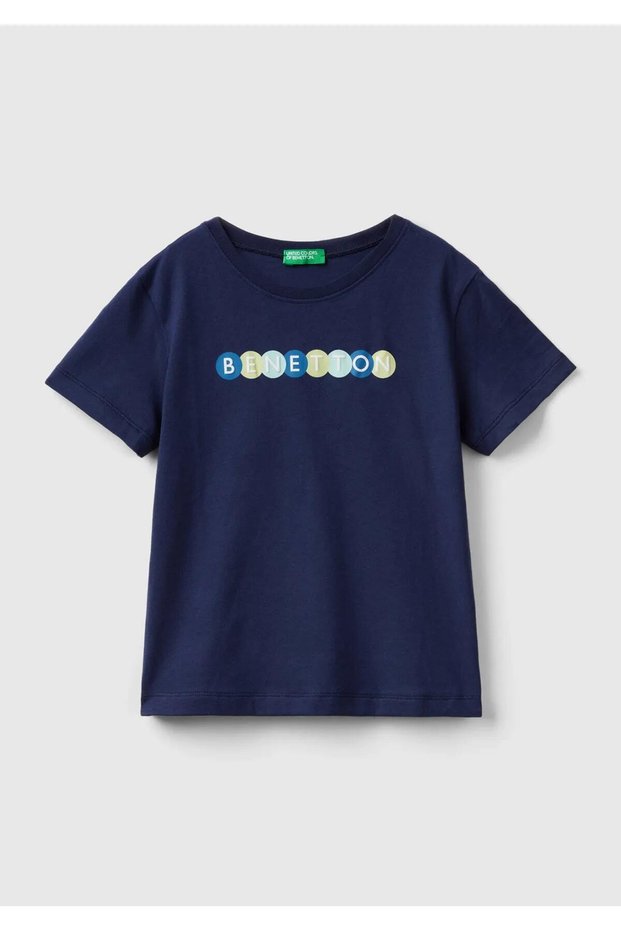 Boy's Navy Blue Benetton Written Summer T-Shirt