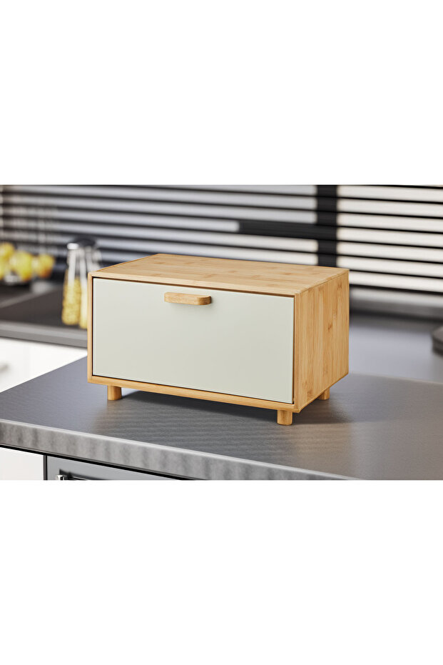 Karina Metal Lid Bamboo Luxury Bread Box Bread Container Rectangular - 1